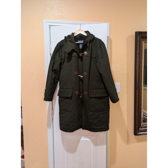 Vintage Lands' End Womens Size M Sage  Wool  Blend Hooded Duffle Coat - Picture 2 of 15